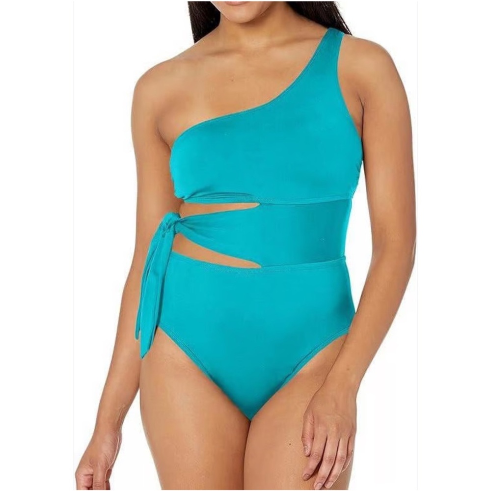 La Blanca Island Goddess One Shoulder Mio One Piece cut out tie Swimsuit 12